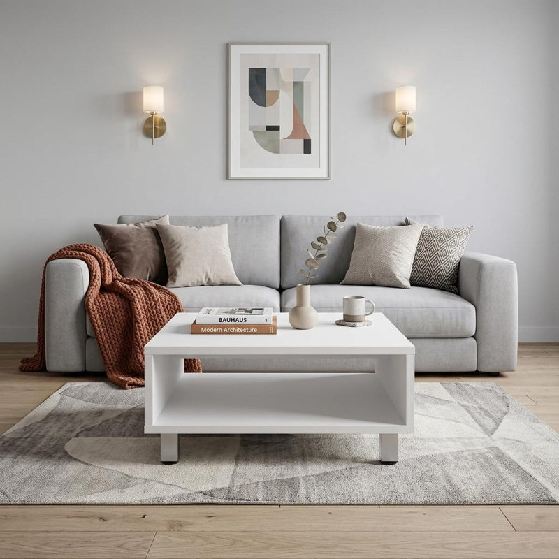 Table basse 30 "en bois massif blanc, Blanc