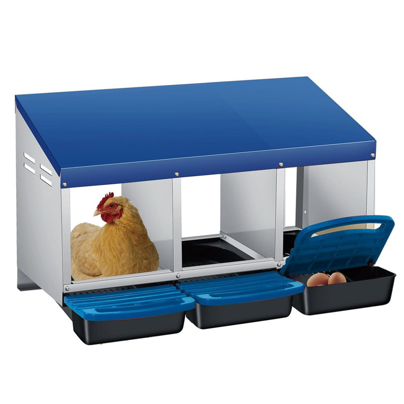 Chicken Nesting Boxes,Weatherproof Galvanized Steel Chicken Egg Laying Box with Handle Perch & Automatic Rollout Egg Collection, Easy Clean & Quick Assemble for Chicken Coop