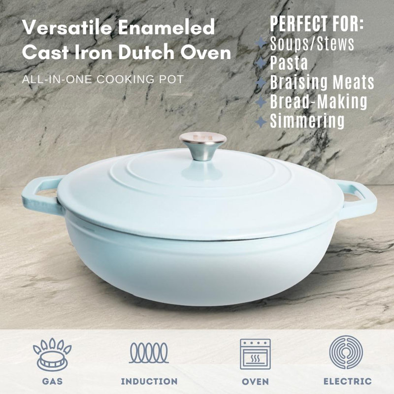 Light Blue 5-Qt Enameled Cast Iron Dutch Oven with Lid