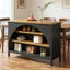 Îlot de cuisine 55,12 po avec 3 tablettes de rangement ouvertes, plateau de table grain de bois et armoire de cuisine