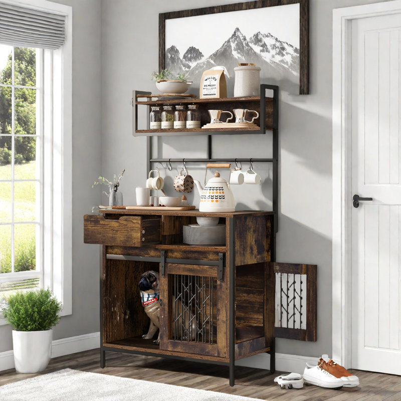 Multi-use Natural Cat Litter Box Hosue With 2 Flip-down Doors, 2 Storage Drawers And Metal Filter