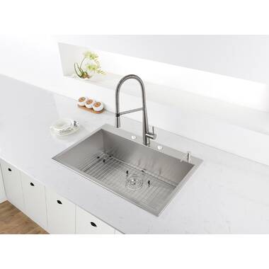 Delta - Rivet 25in Workstation Kitchen Sink Drop-In Top Mount 16 Gauge Stainless Steel Single Bowl with Workflow Ledge and Accessories