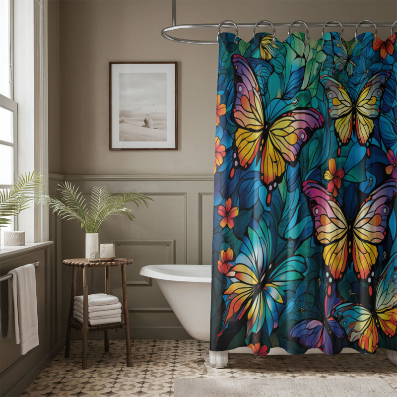 Rideau de douche 1 pièce Butterfly Glass Art, H 74 po x l 71 po