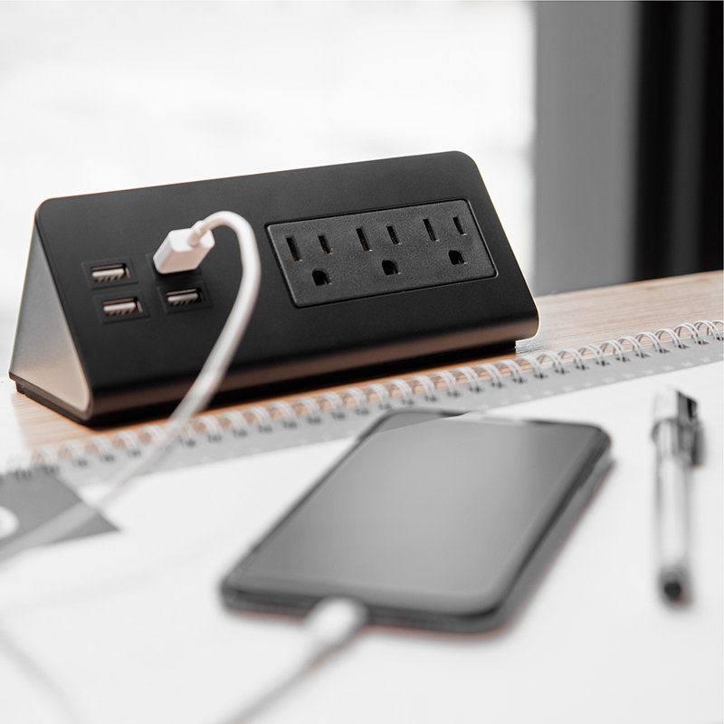 Two Desk Edge Mount Power Outlets With Usb Charge Ports