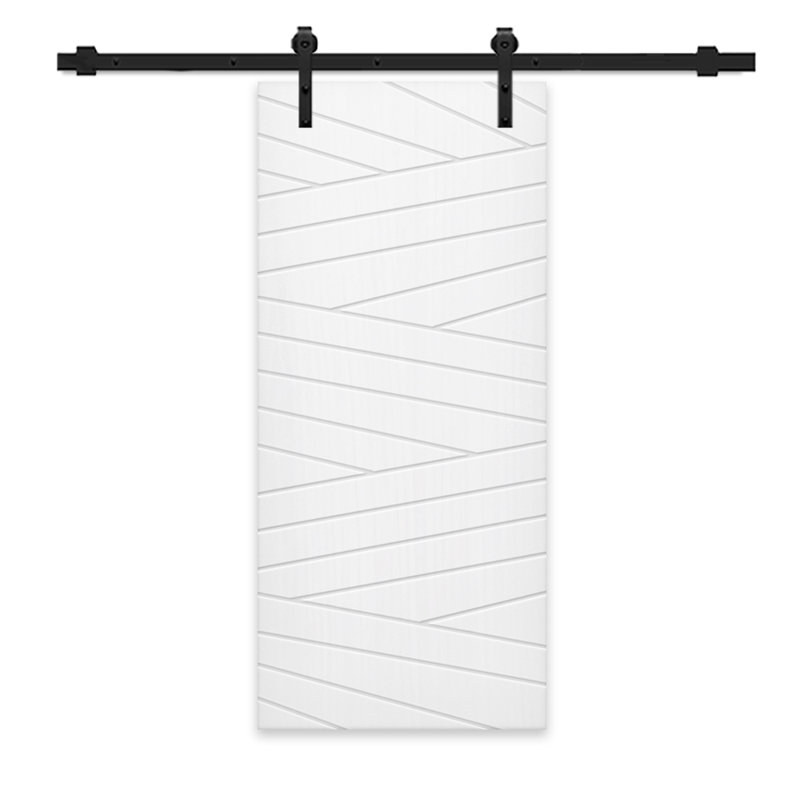 Porte de grange à panneaux et en bois manufacturé avec quincaillerie d'installation, 36 po x 80 po, Blanc, Noir mat