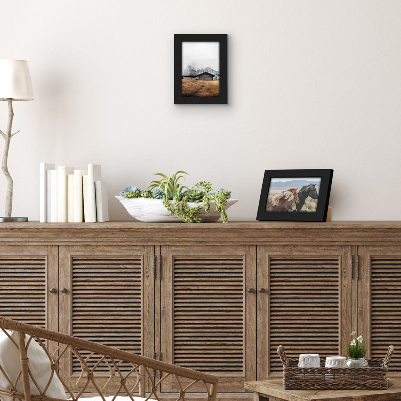 Americanflat 4x6 Picture Frame - Set of 2 - Shatter-Resistant Glass - Engineered Wood, Black