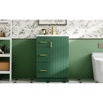 24 - Inch Bathroom Vanity With Under Mount Sink, 2 Drawers, And Soft Closing Door: Space Saving For Small Bathrooms Modern Vertical Stripe Design Quiet Drawer Rails