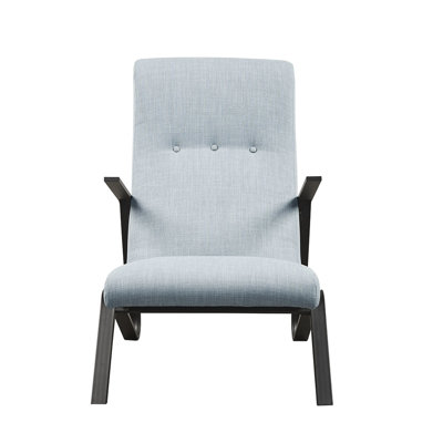 Blue Accent Chair - Solid Wood Plywood, Matt Black Metal Arm Leg, High Back Modern Relaxing Seat