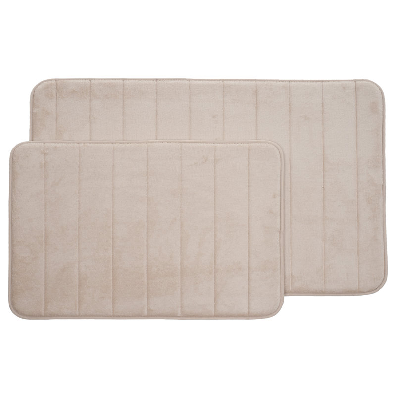Billybob Memory Foam Bath Rug Set - 2-Piece Bath Mats with Microfiber Top - Non-Slip Absorbent Rugs, Ivory