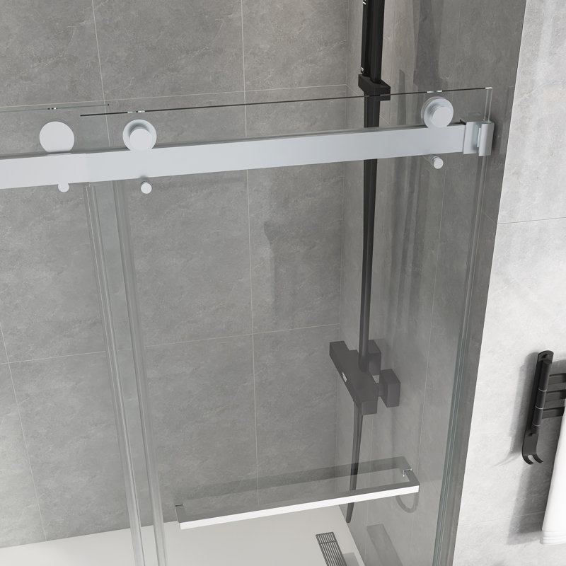 55'' - 59'' W X 72'' H Double Sliding Door Frameless Shower Door, Nickel