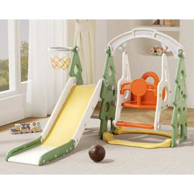 Ensemble de glissade et de balançoire pour enfants 4 en 1, glissade pour tout-petit avec panier de basket et balançoire