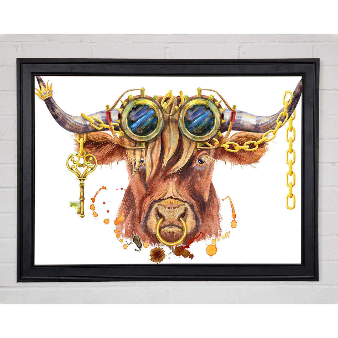 Die Highland Cow Goggles Gerahmter Druck