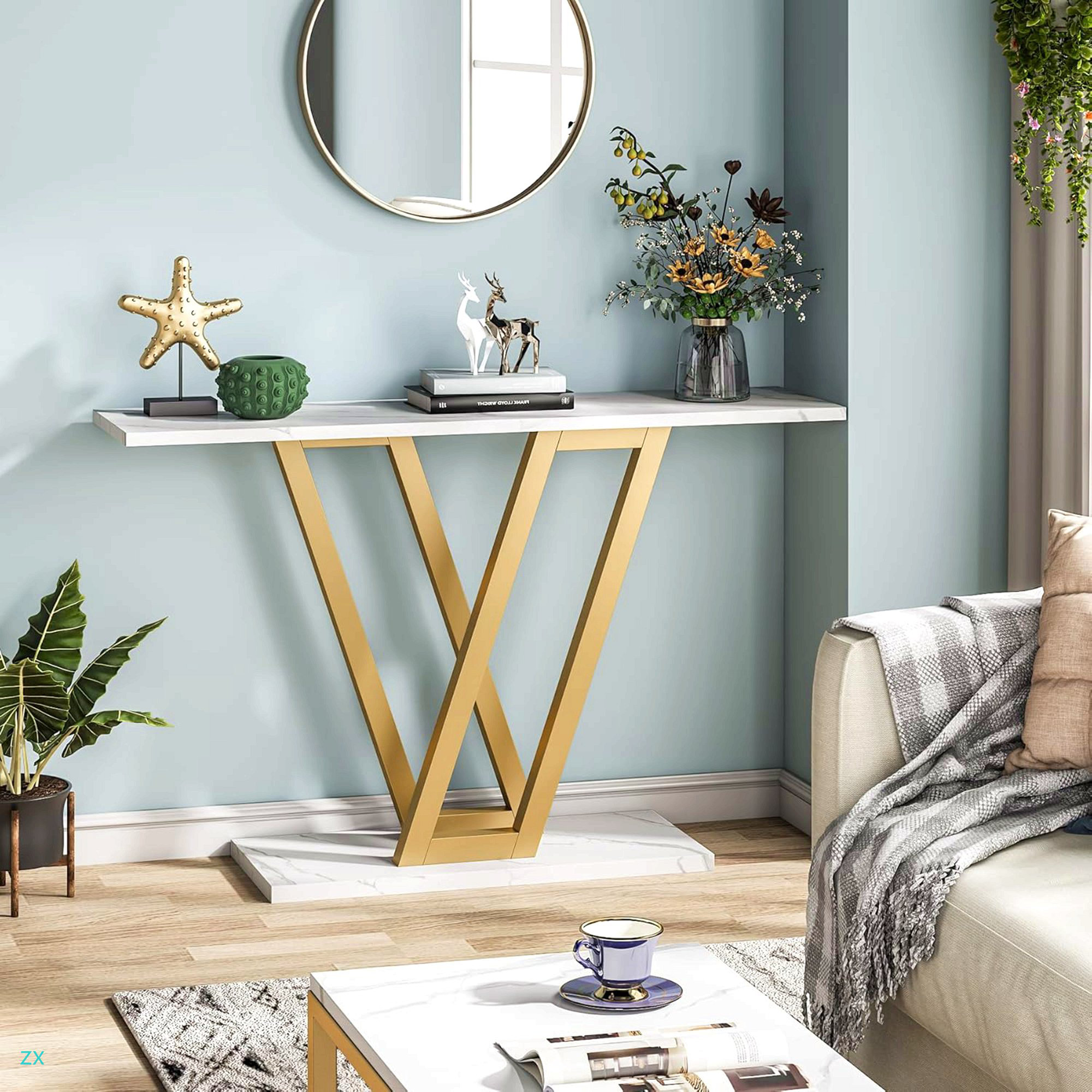 Ebern Designs 43” Modern Console Table With Faux Marble Top, Narrow ...