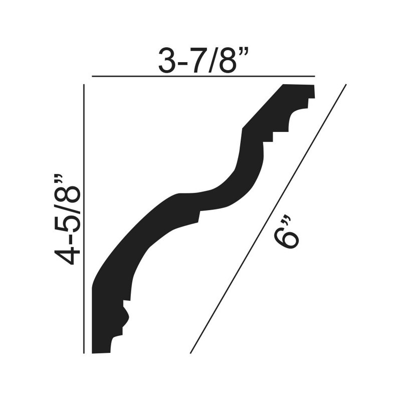 Moulure à couronne en polyuréthane 3-7 / 8 po x 4-5 / 8 po x 6 po