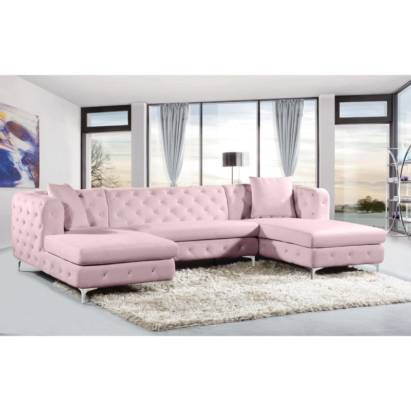 Miranda Velvet U-Shaped Sectional Symmetrical, Pink Velvet