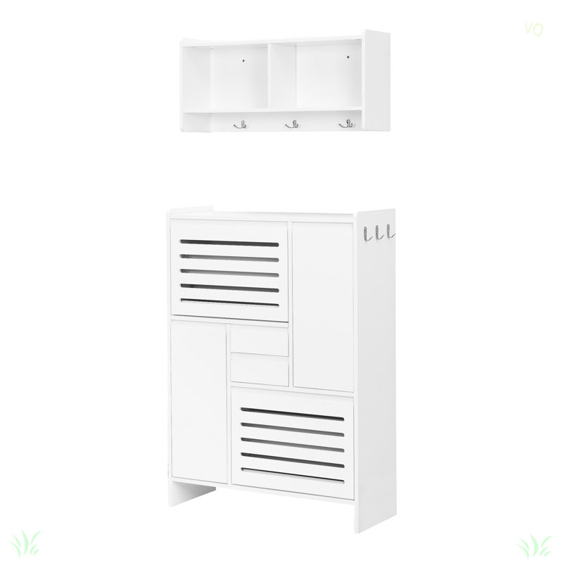 Multi-Functional Tipping Bucket Shoe Cabinet With Wall Cabinet, Space-Saving Design Foyer Cabinet With 2 Flip Drawers, Versatile Side Cabinet For Hallway