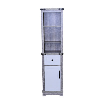 Grey + White Bathroom Storage Cabinet, Tall Linen Tower With Customizable Shelves And Drawer, Fits In Small Spaces Ideal For Corners