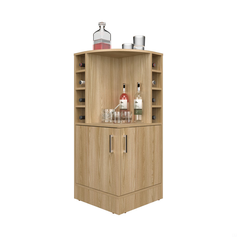 Bar Cabinet, 2 Doors, 8 Wine Bottle Compartments, Brown