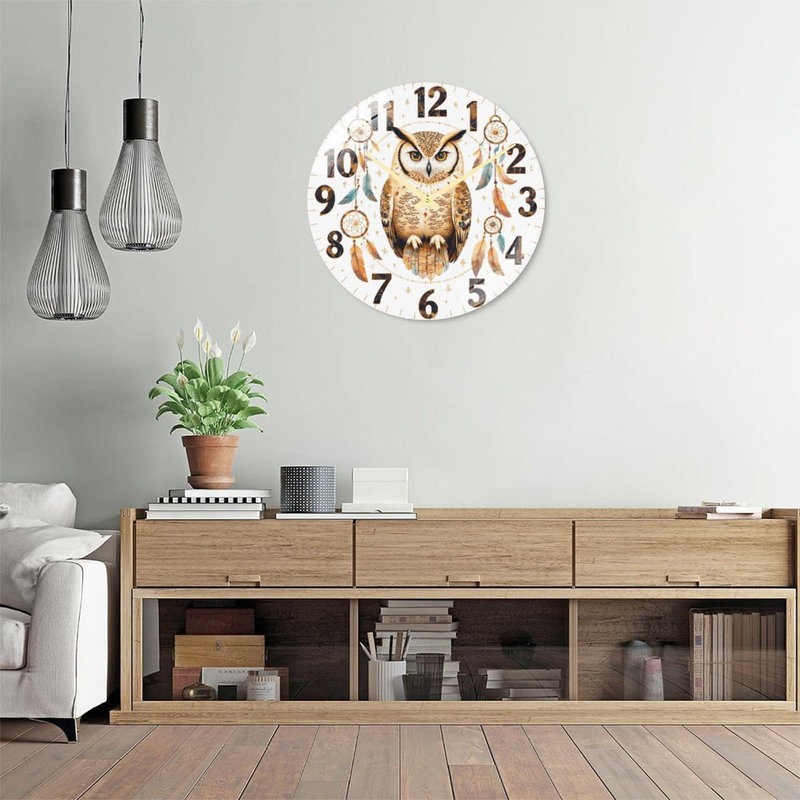 Owl Dreamcatcher Wall Clock Art - 24‘’ Modern Glass Wall Clock