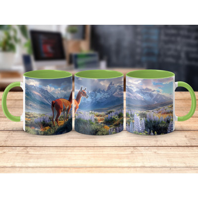 Set of 2 Realistic Animal Design 11oz Accent Mugs – Ceramic Coffee Cups with a Navy Handle and Interior