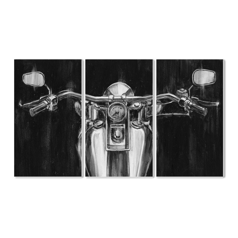 " Black and White Classic Motorcycle Triptych " 3 Piece Art Print