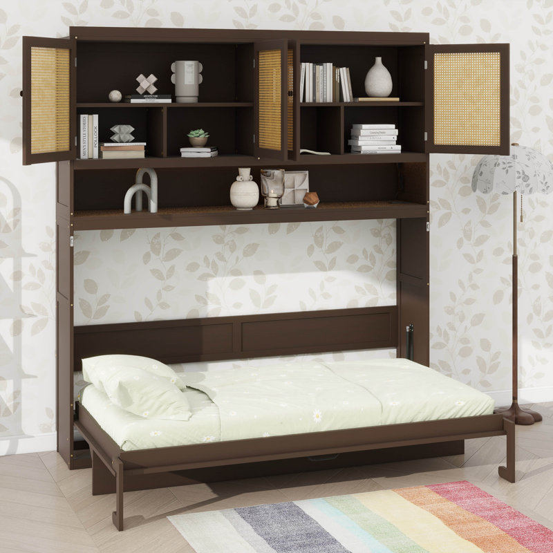 Lit escamotable simple peu encombrant avec compartiment de rangement supérieur, conception pliable avec éclairage et ports USB