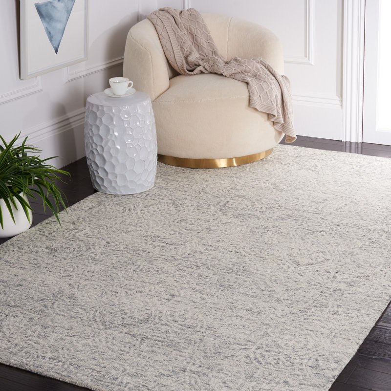 Tapis de couleur unie en coton et en laine touffeté à la main Kahoka, Rectangle de 5 pi x 8 pi