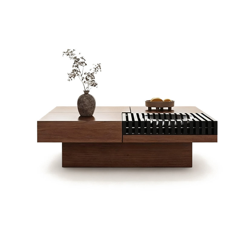 Table basse carrée en bois manufacturé rétro brun noisette, H 11,81 po x L 47,24 po x l 47,24 po