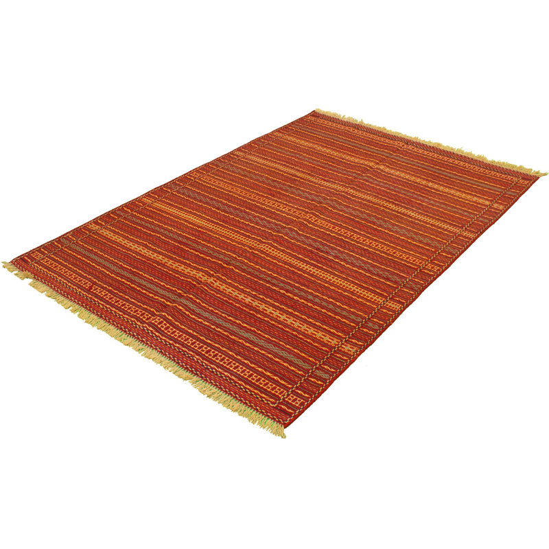 Tapis orange / jaune en laine fabriqué à la main Kilim