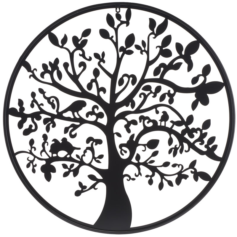 Akhai Iron Plants & Flowers Wall Decor, Flat Black, 31.5" H x 31.5" W x 0.25" D