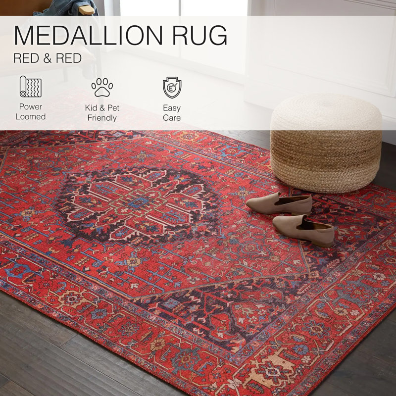 Tapis oriental en polyester tissé à la machine Harman, Rectangle 5 pi x 7 pi 6 po