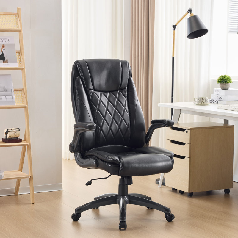 Ergonomic Executive Office Desk Chair With Flip-Up Armrests And Lumbar Support Black, Black