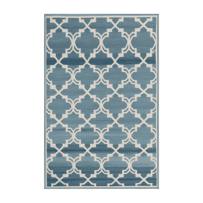 Machine Washable Trellis Blue Area Rug