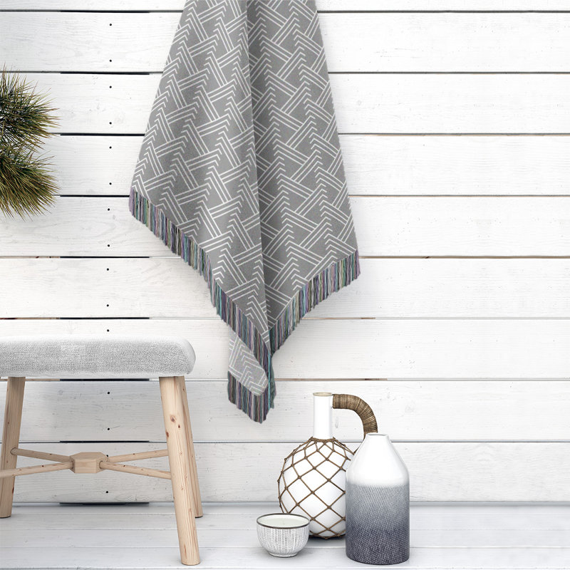 Couverture en coton tissé zigzag classique, L 37 po x L 52 po, Gris