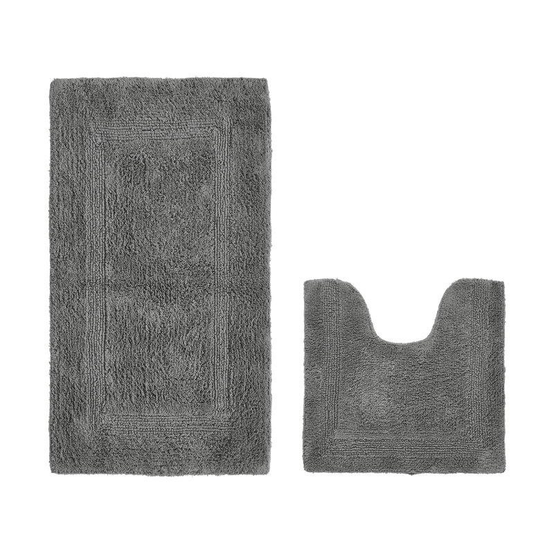 Lux Premium 100% Cotton 2370 GSM 2-Piece Bath Rug Set, Ultra Soft Super Absorbent Reversible Tufted Bathroom Mats, Machine Washable, OEKO-TEX® Certified Bath Rugs for Bathroom, Shower & Tub, Gray