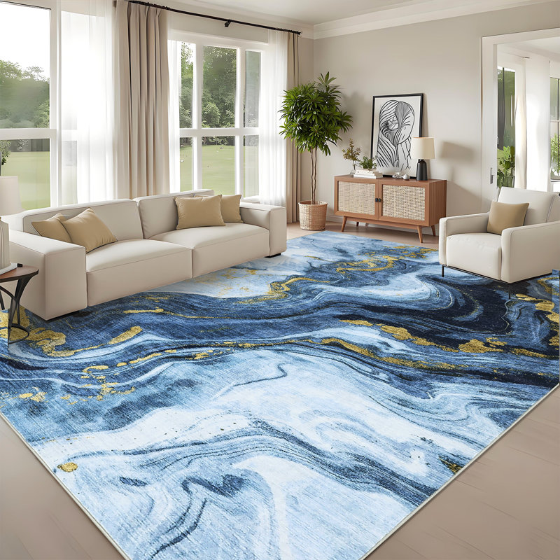 Modern Abstract Living Room Rug Ultra-Soft Contemporary Accent Rug, Easy to Clean Soft Low Pile Indoor Carpet, Large Foldable Floor Cover