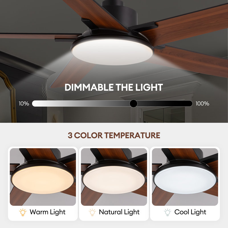 52" 5-Blade Modern Ceiling Fans with Lights and Remote Control, Black/Brown