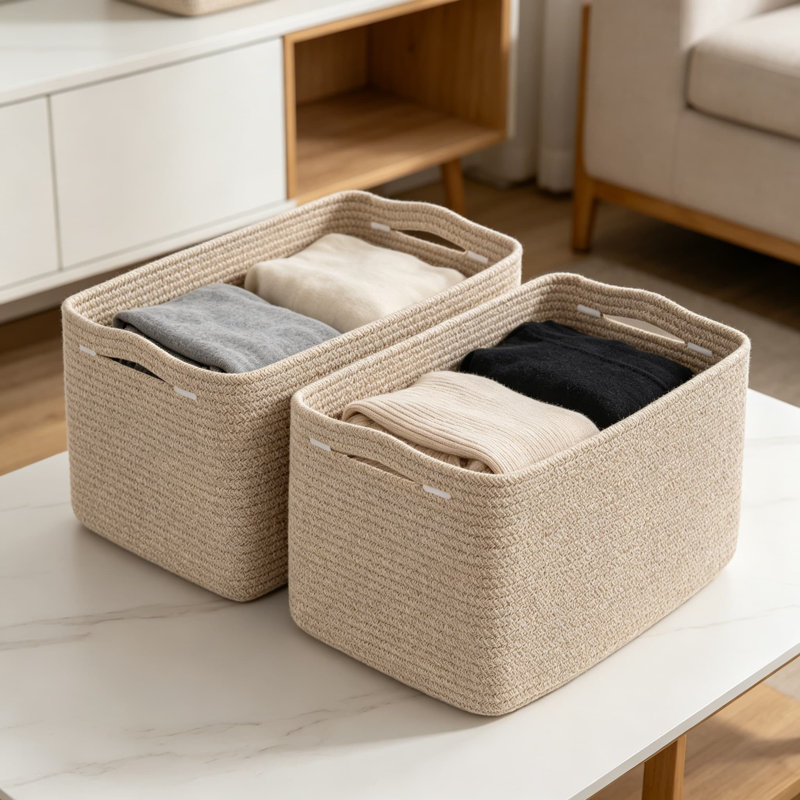 3-Pack Woven Storage Baskets For Organization, Foldable Fabric Bins For Shelves, Toys, Clothes, And Home Decor, Sturdy Handles, Space-Saving Design