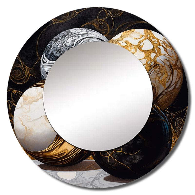 Saru Gold Fragmented Forms - miroir mural décoratif cubique, grand miroir rond doré, impression d'art en métal, 29 po x 29 po