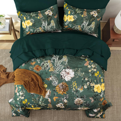 7 Pieces Bed in a Bag Botanical Floral Comforter Set, Soft Microfiber Bedding Set with Flat Sheet, Fitted Sheet, Pillow Shams & Pillowcases