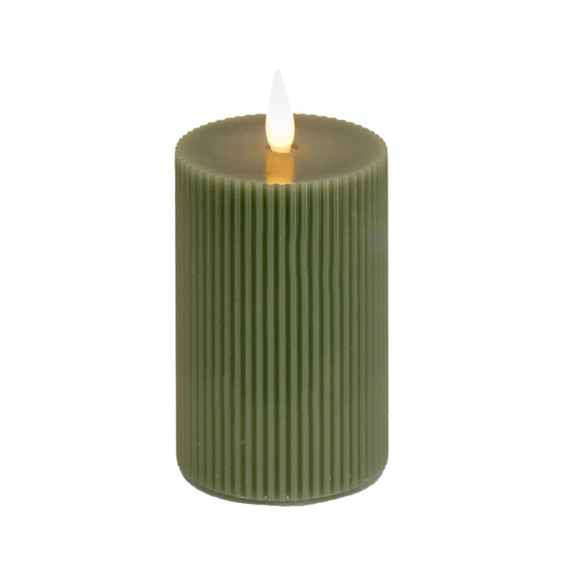 Unscented Flameless Candle, 10" H x 4" W x 4" D, Dark Green