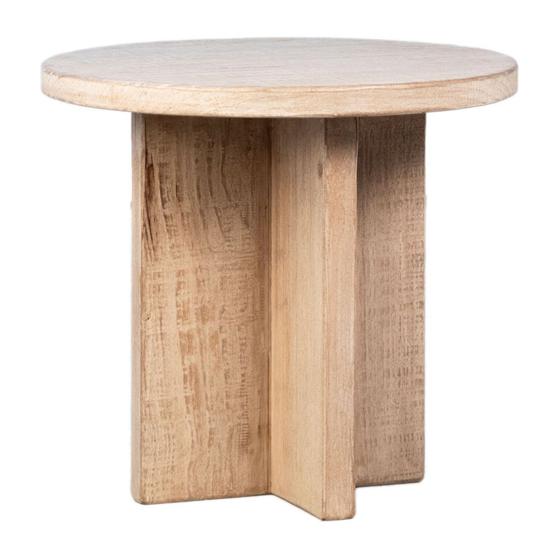 Langell 24" Round Reclaimed Pine White Wash End Table with Cross Base