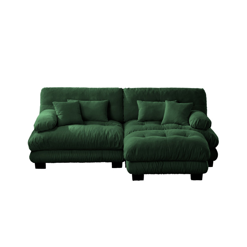 Cloud Couch Sectional Sofa For Living Room, Chenille 2 Seater Sofa With 2 Lumbar Pillows And 2 Throw Pillows , Upholstered Wide Arm Sofa With Convertible Ottoman