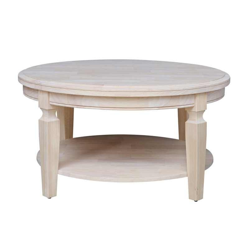 Table basse en bois massif avec rangement Christos, Brut / prêt à finir