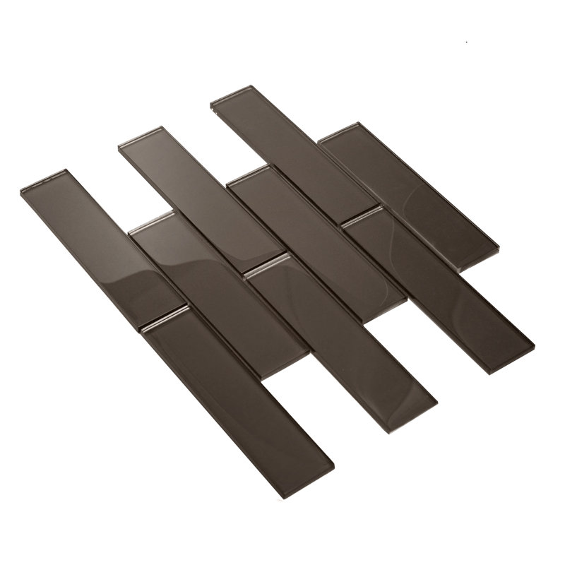 2X8 Subway Glass Mosaic Tile, Dark Gray