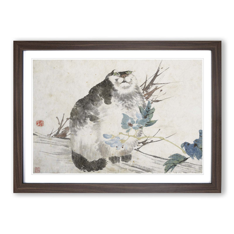Fat Cat by Ren Yi - Picture Frame Painting Print, 48cm H x 65cm W x 2cm D, Walnut Framed