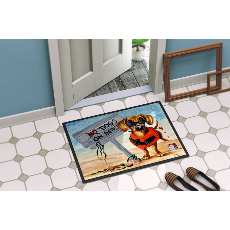 Tapis d'extérieur antidérapant Jadene The Dog Beach Dachshund, Rectangle 2 pi x 3 pi