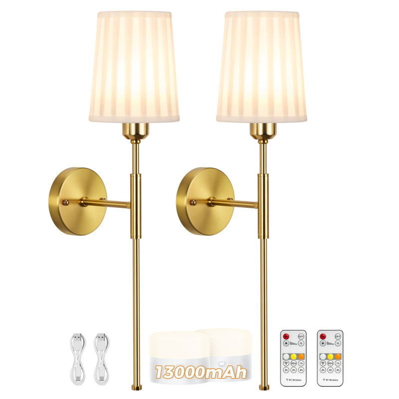 Battery Operated Wall Sconce, Gold, White