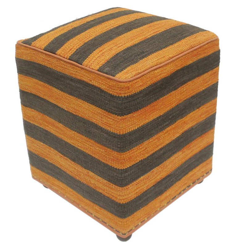 Aprea Upholstered Ottoman, Light Orange/Black Wool