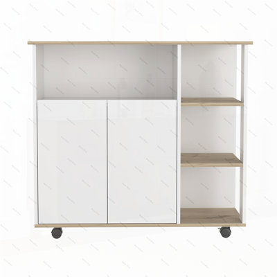 Kitchen Island Kamkacht, One Cabinet, Four Open Shelves, Light Oak / White Finish by Latitude Run